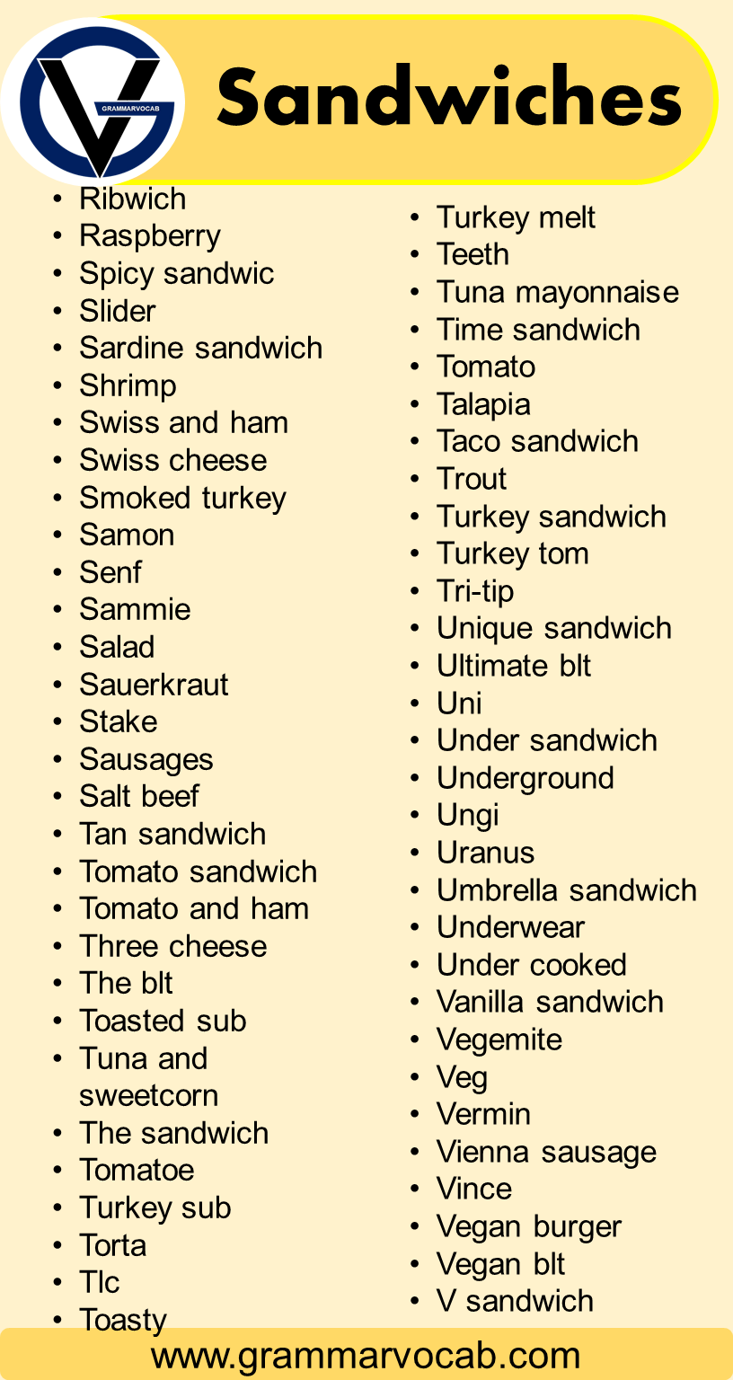 Sandwiches Names