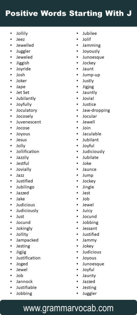 Positive Words Starting With J - GrammarVocab
