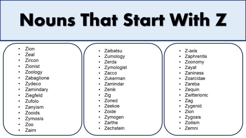 List Of Nouns That Start With Z GrammarVocab