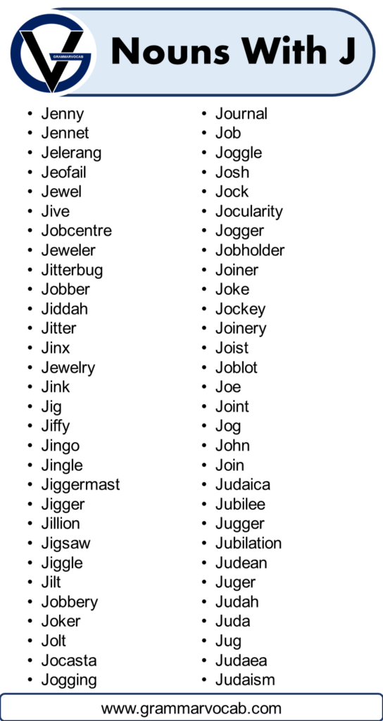 List Of Nouns That Start With J - Grammarvocab