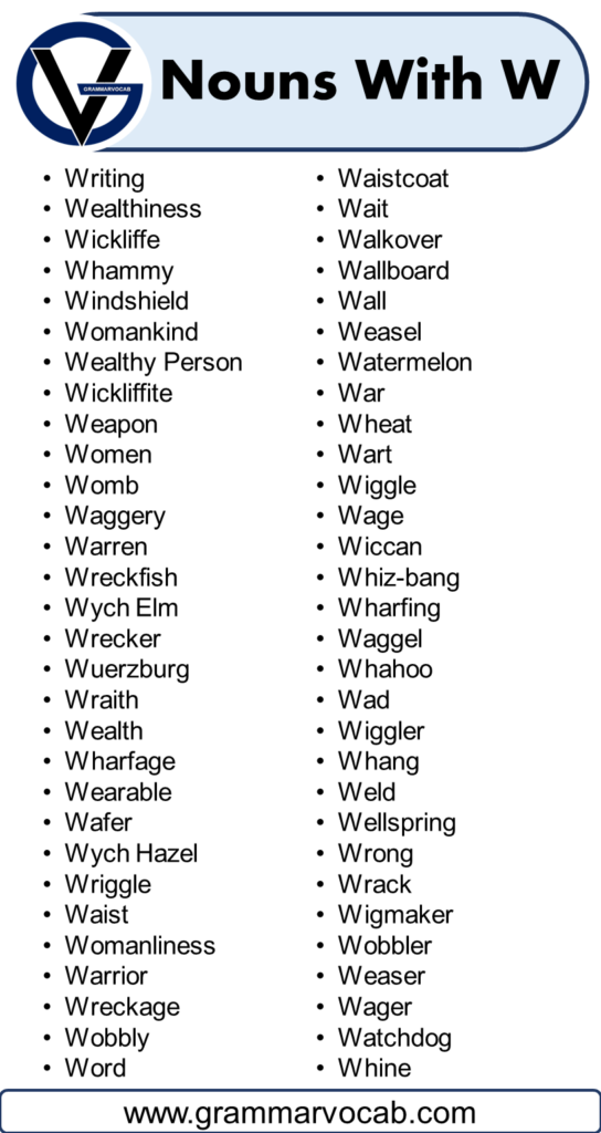 List of Nouns Starting With W - GrammarVocab