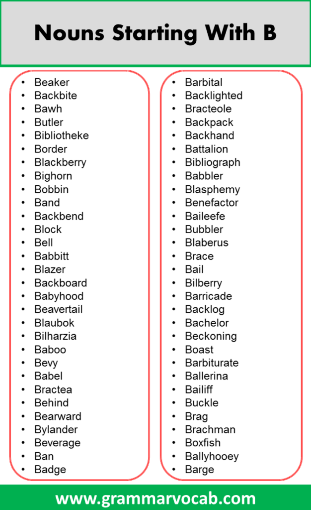 Nouns Starting With B - GrammarVocab