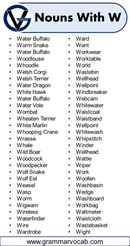 List of Nouns Starting With W - GrammarVocab