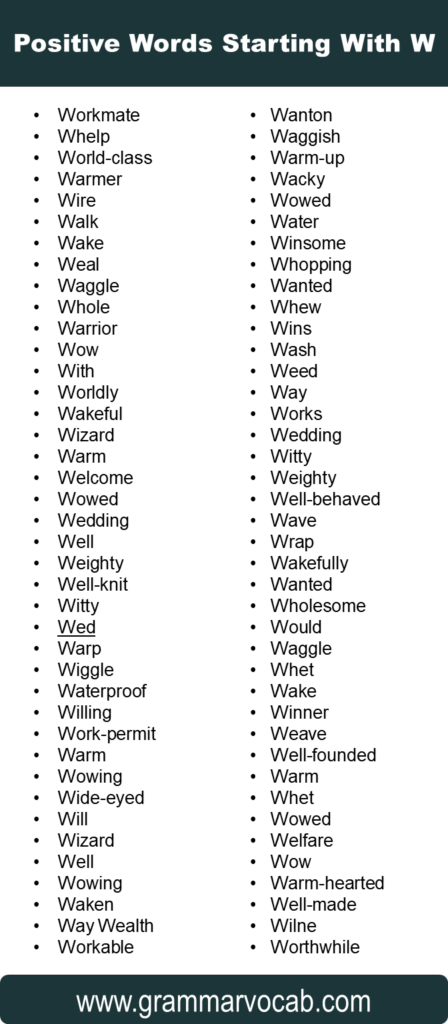 List of Positive Words Starting With W - GrammarVocab