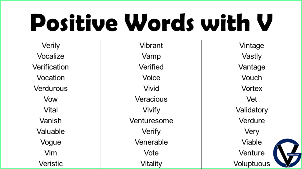 Positive Words Starting With V GrammarVocab