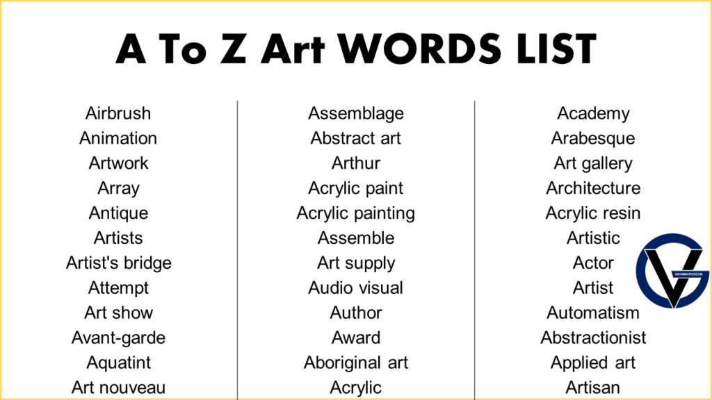 Art Vocabulary Words GrammarVocab   Slide1 43 1024x576 