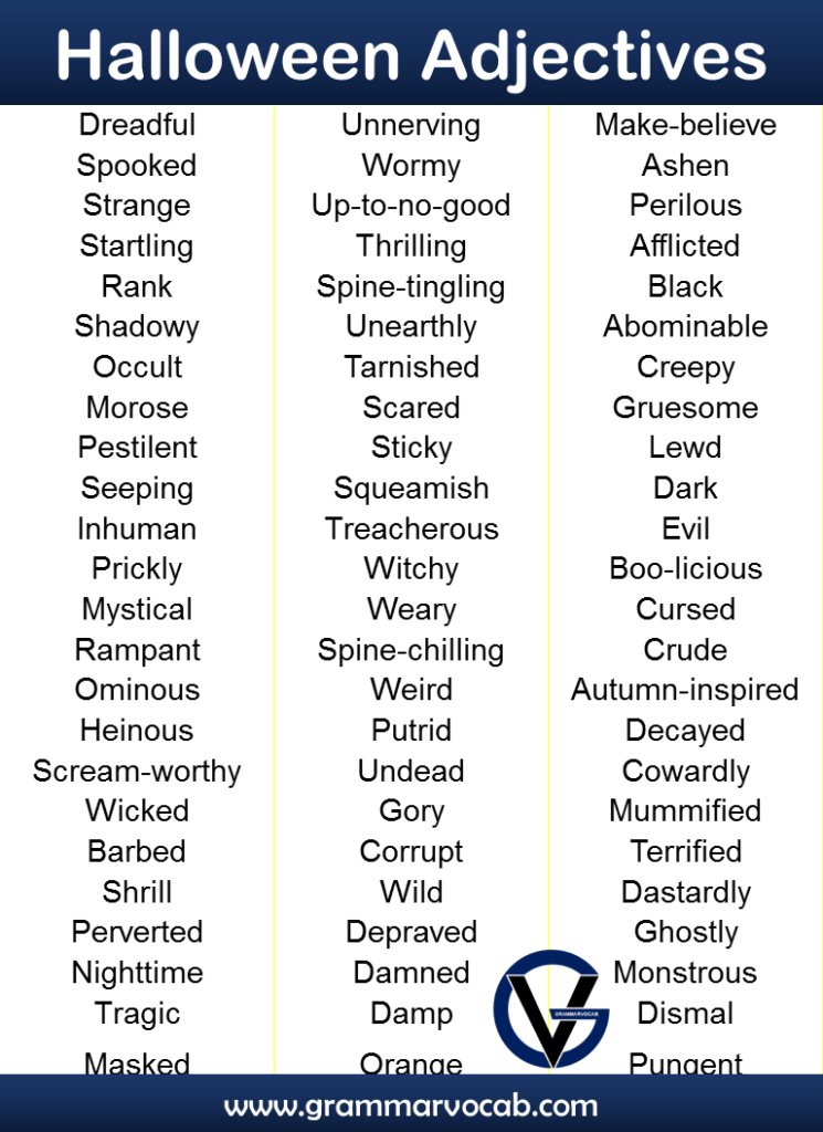 Halloween Adjectives Word List - GrammarVocab