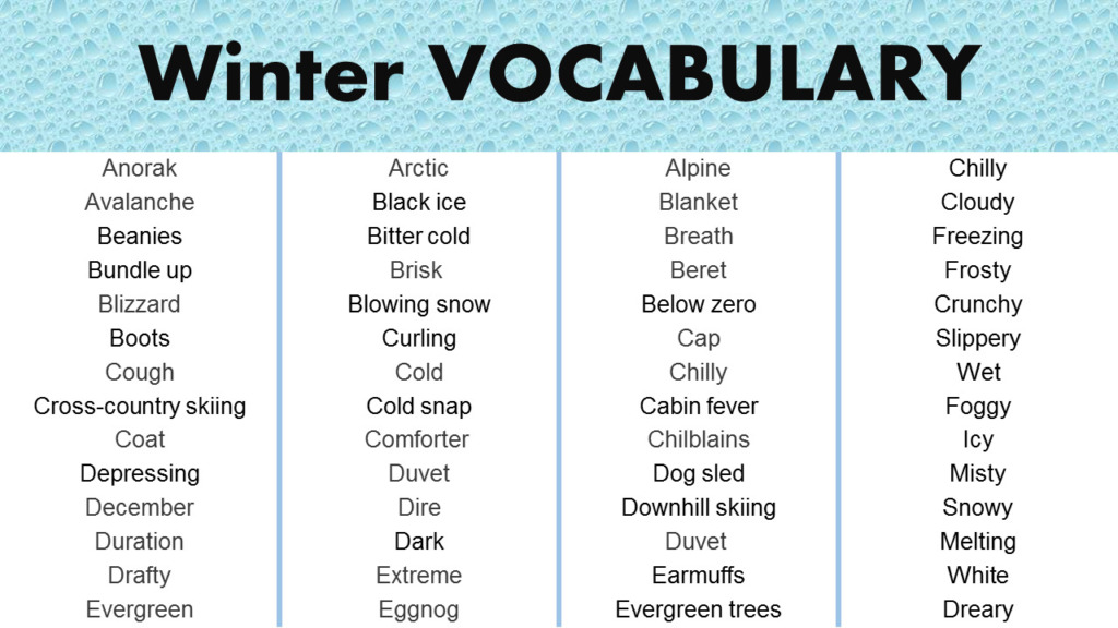 Vocabulary about winter