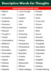 Descriptive Words: List of Descriptive Words for Thoughts - GrammarVocab