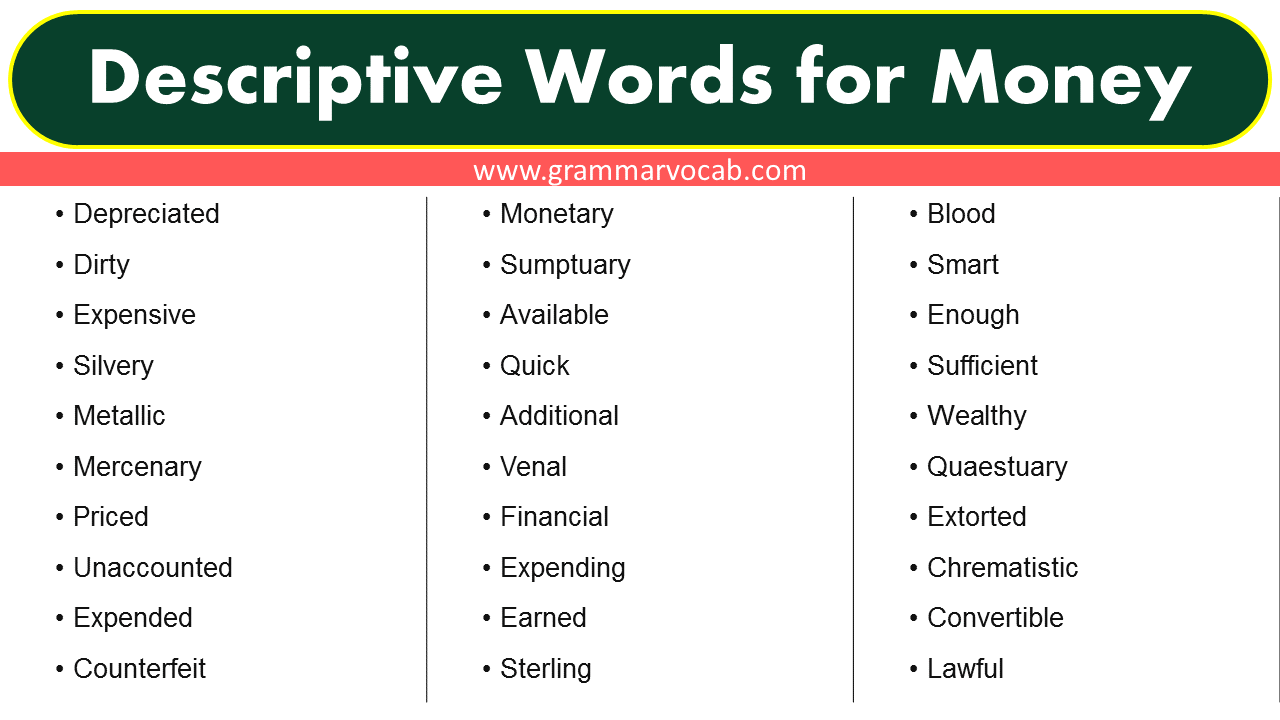 List Of Descriptive Words For Money GrammarVocab