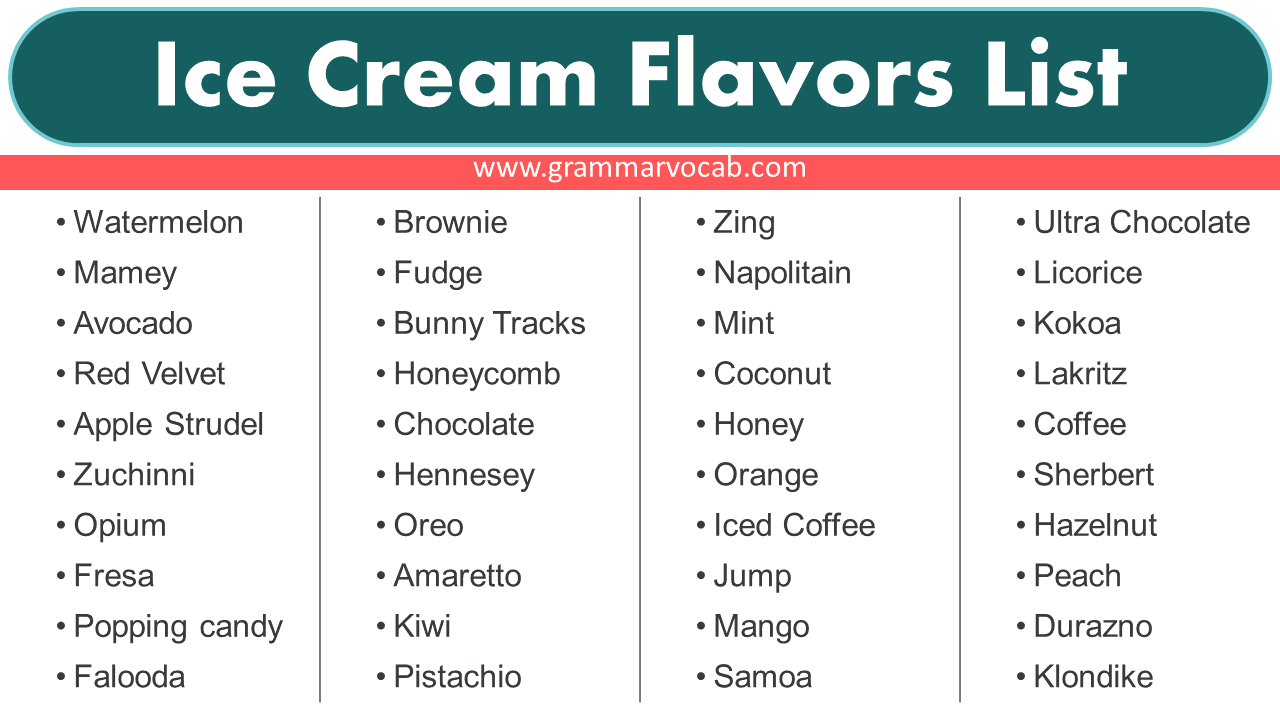 Ice Cream Flavors List GrammarVocab