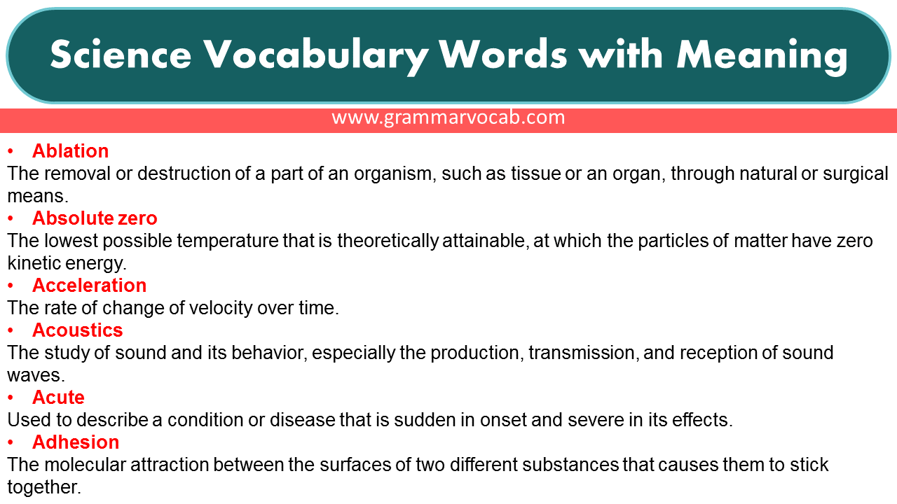 Science Vocabulary Words With Meaning GrammarVocab