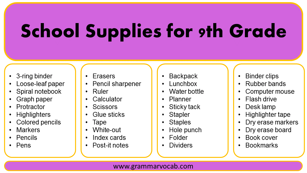 High School Supplies List For 9th Grade