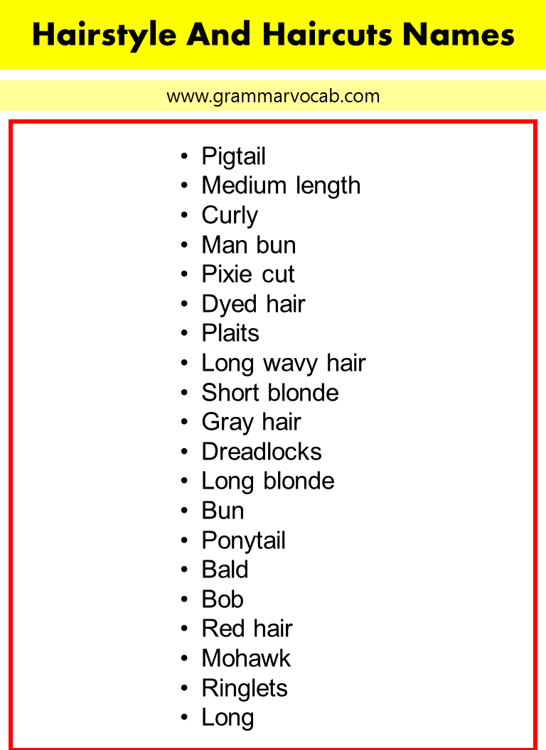 Hairstyle Names List For Men And Women GrammarVocab