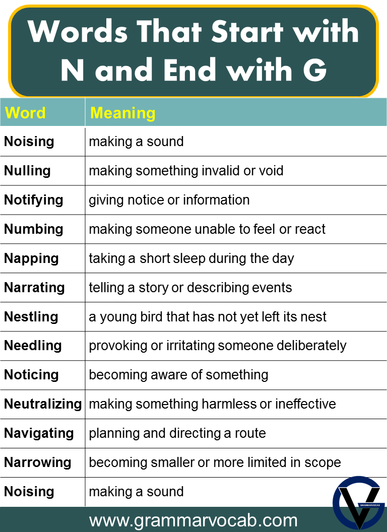 Words That Start with N and Ends with G