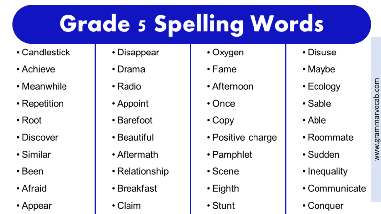 List of Grade 5 Spelling Words - GrammarVocab