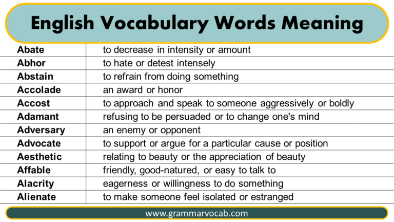 Vocabulary Words with Meaning PDF - GrammarVocab