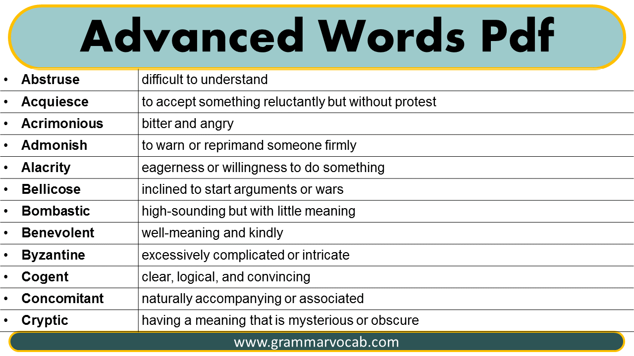 Advanced Words PDF GrammarVocab