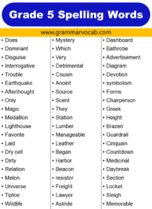 List of Grade 5 Spelling Words - GrammarVocab