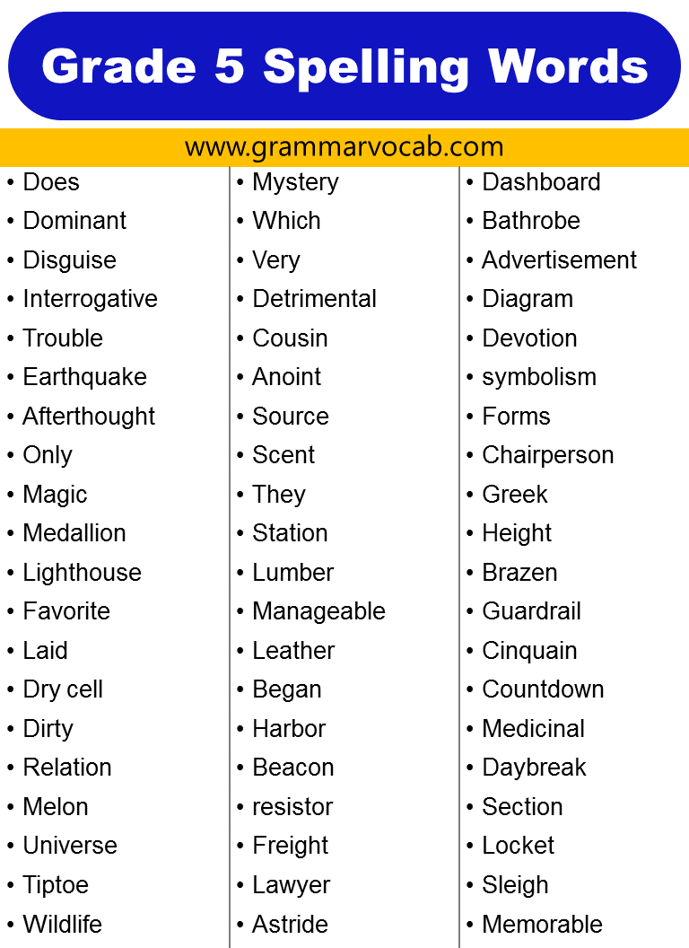 5th Grade vocabulary