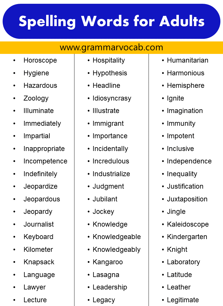 Spelling Words for Adults