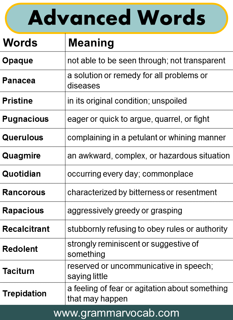 List of Advanced Words