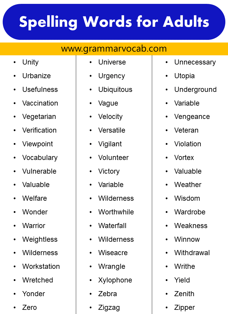 Adults Spelling Words