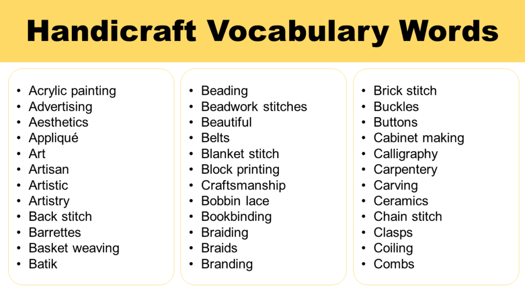 List Of Handicraft Vocabulary Words GrammarVocab