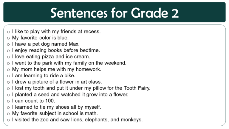 Simple English Sentences For Grade 2 PDF GrammarVocab