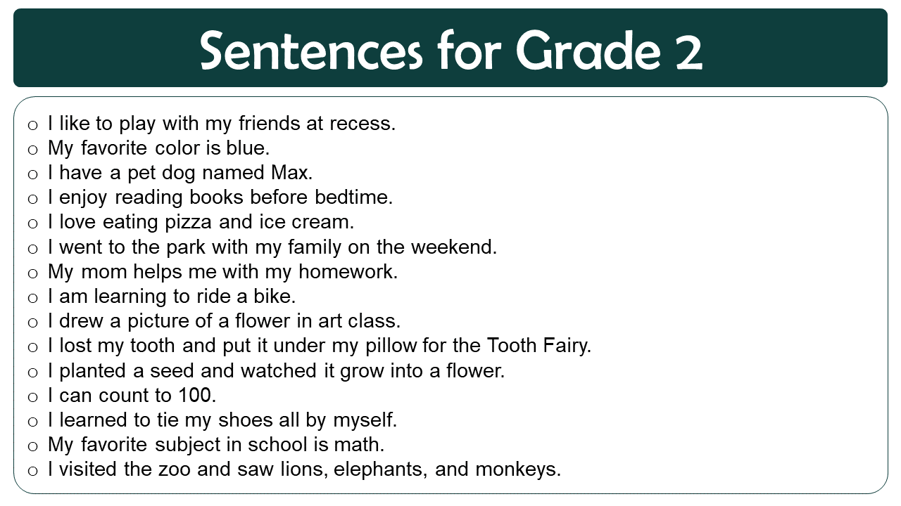 Simple English Sentences For Class 4