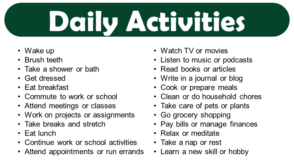 Daily Routine List Of Daily Activities GrammarVocab