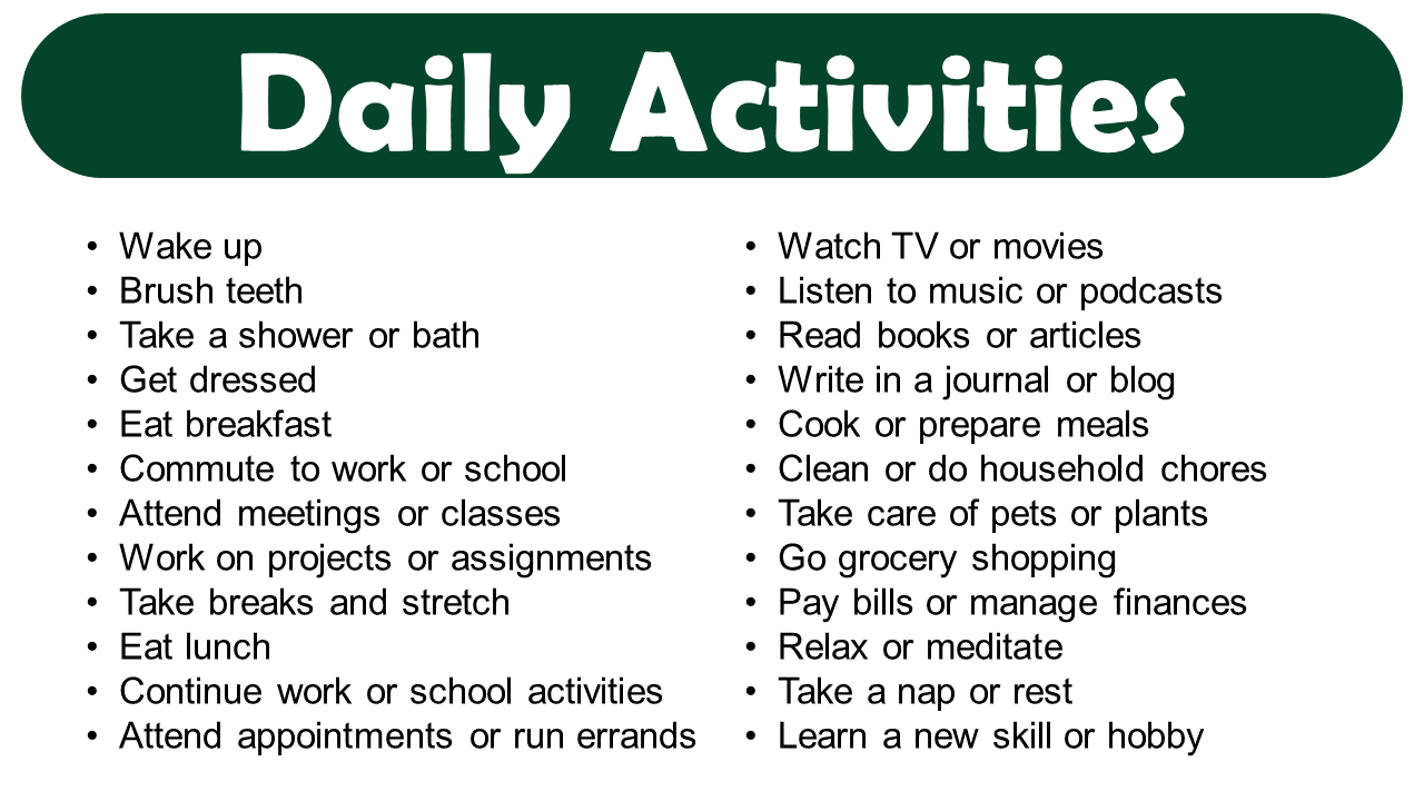 List Of Daily Activities For Adults