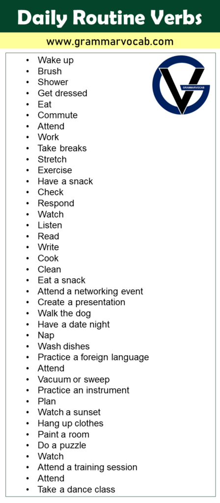 Daily Routine Verbs List - GrammarVocab