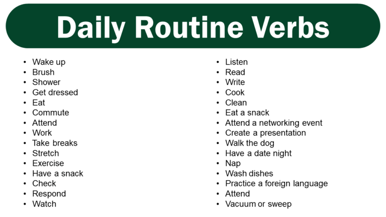 Daily Routine Verbs List GrammarVocab