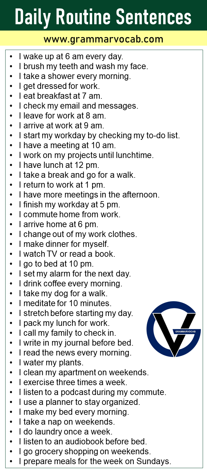 Daily Routine Sentences in English