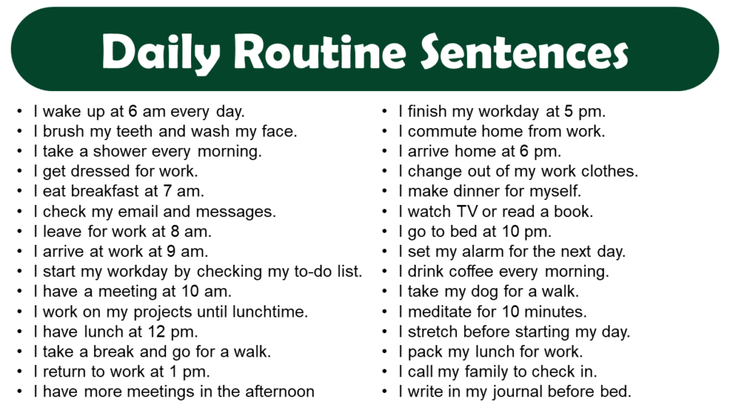 Daily Routine Sentences in English - GrammarVocab