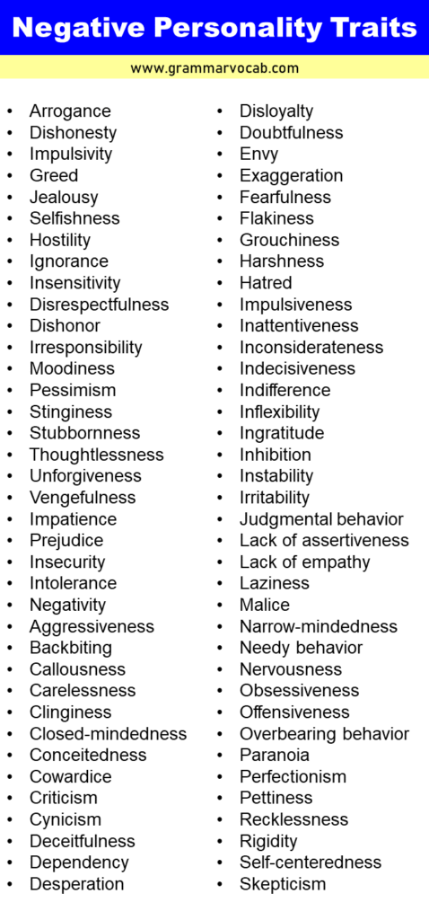 Negative and Positive Personality Traits List - GrammarVocab