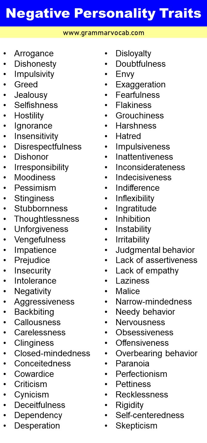 Negative and Positive Personality Traits List - GrammarVocab