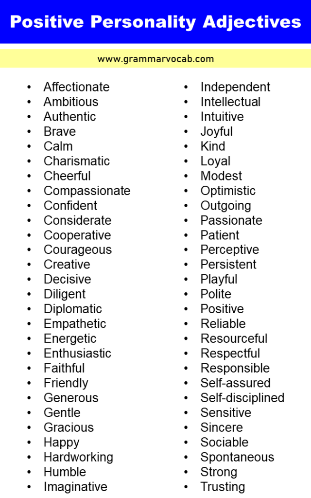 List of Personality Describing Adjectives - GrammarVocab