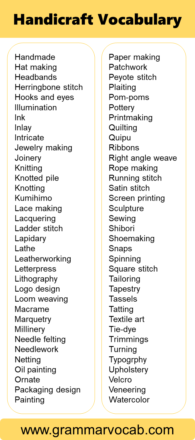 Handicraft Vocabulary Words