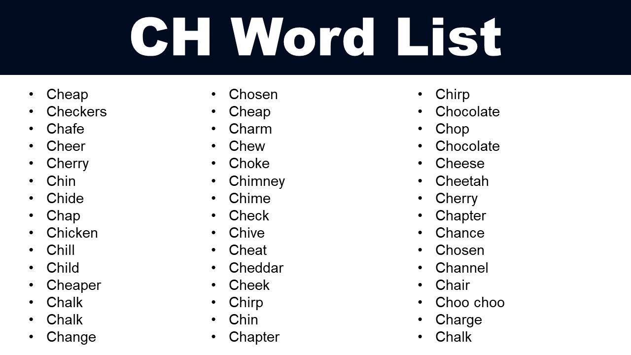 CH Word List: List of CH Words in English - GrammarVocab