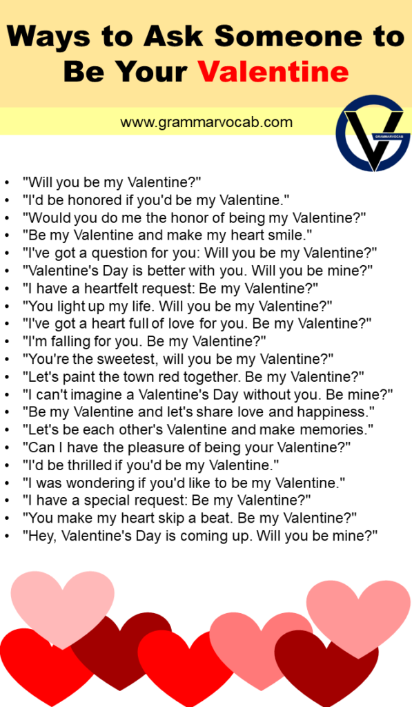 Cute Ways to Ask Someone to Be Your Valentine - GrammarVocab