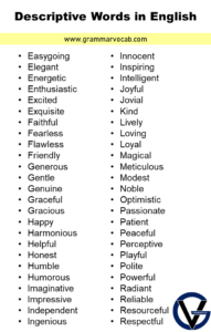 List of Descriptive Words to Describe in English - GrammarVocab