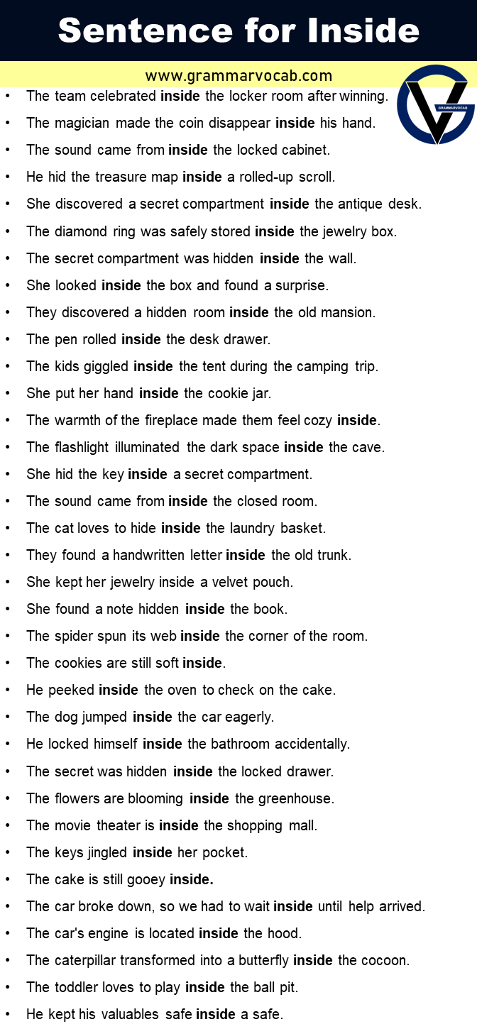 Sentences For Inside Inside In A Sentence In English GrammarVocab