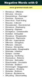 Negative Words That Start with O - GrammarVocab