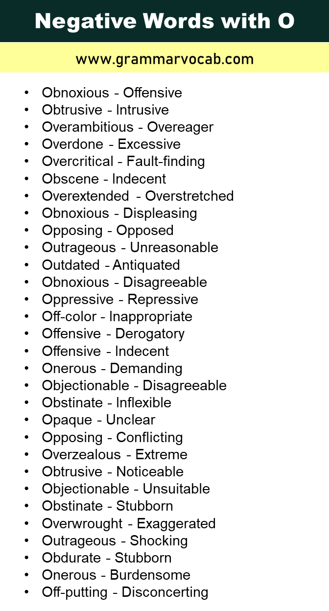 Negative Words That Start with O