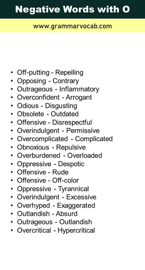 Negative Words That Start with O - GrammarVocab