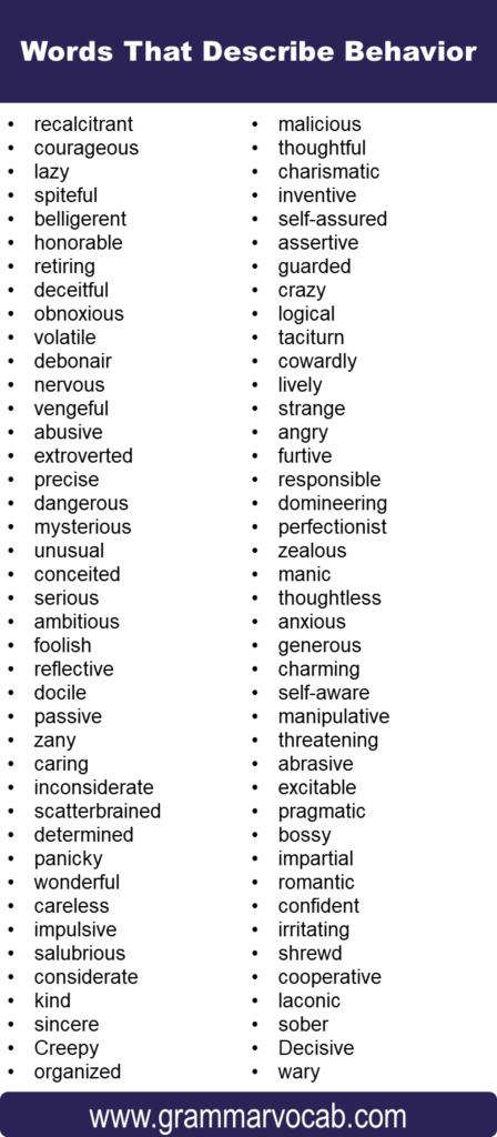 Behavior Adjectives: List of Words That Describe Behavior - GrammarVocab