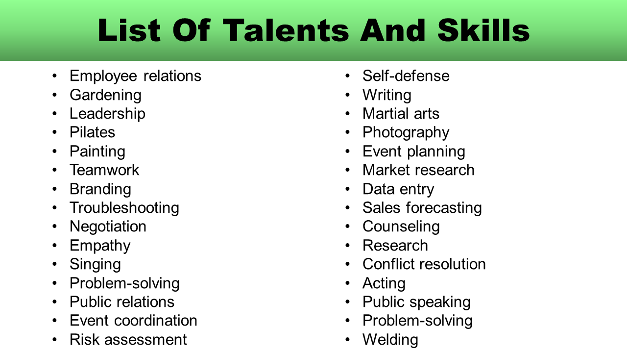 List Of Talents And Skills Grammarvocab 4820