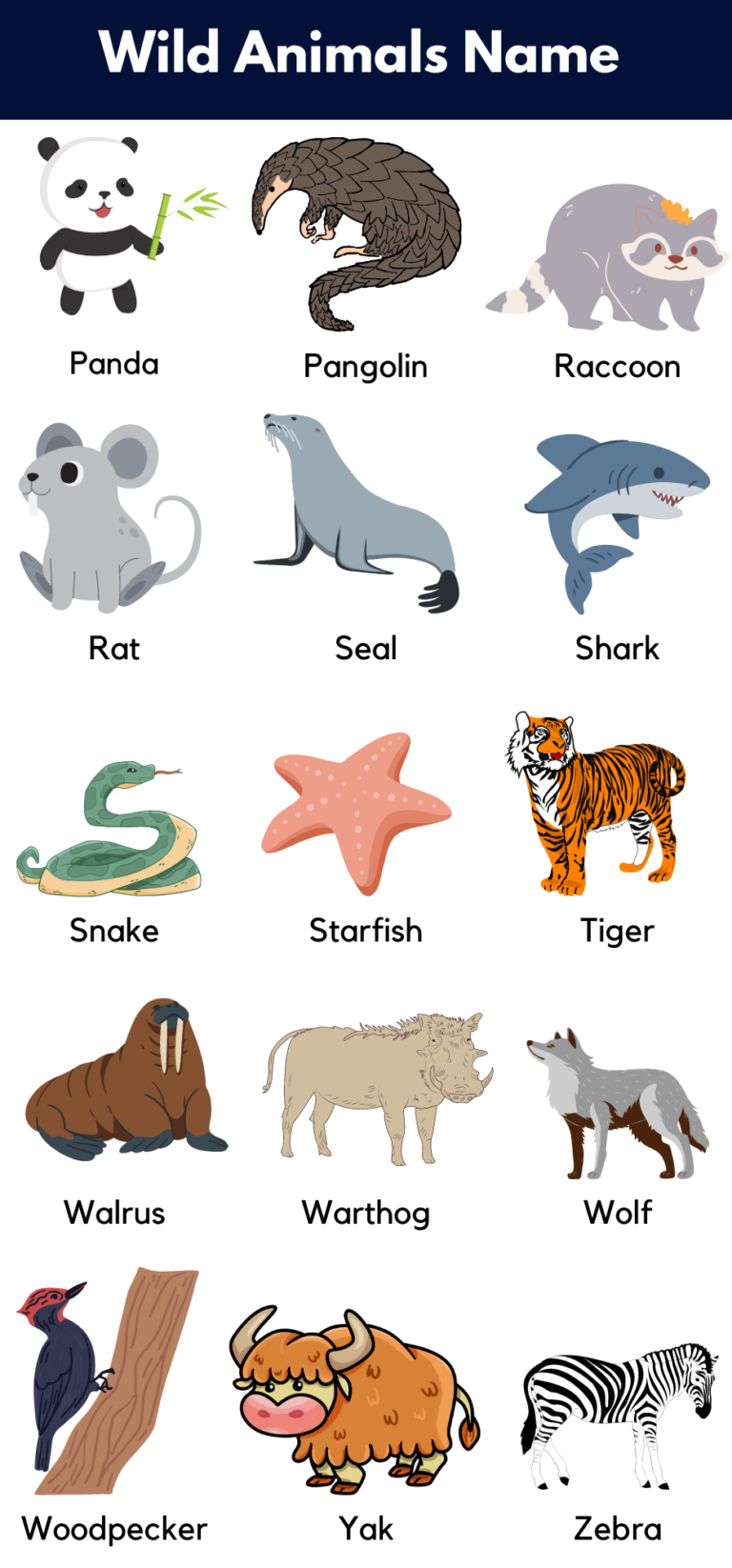 Wild Animals Name in English with Pictures - GrammarVocab